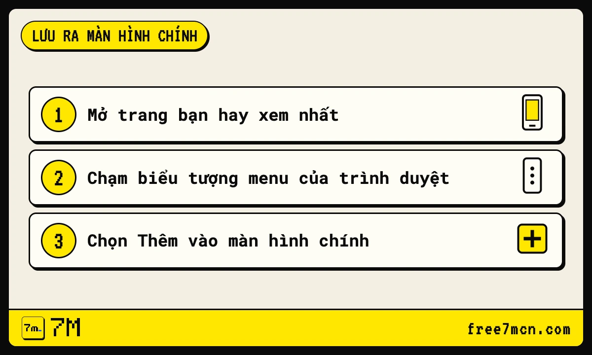 Ba bước lưu trang tỷ số ra màn hình chính điện thoại bằng menu của trình duyệt